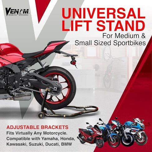حامل رفع الدراجة النارية Venom SportBike، حامل مجداف ذو ذراع تأرجح للعجلة الخلفية، حامل رافعة رفع بادوك عالمي بسعة 850 رطل، محول L، متوافق مع معظم الدراجات النارية Yamaha Honda Kawasaki سوزوكي BMW in Kuwait