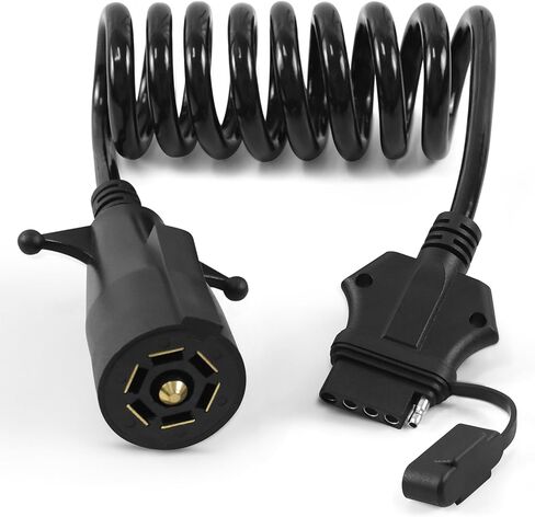 7 Way Round to 5 Way Flat Coiled Trailer Wire Plug Connector Adapter in Kuwait