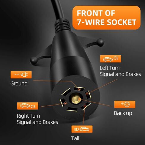 7 Way Round to 5 Way Flat Coiled Trailer Wire Plug Connector Adapter in Kuwait