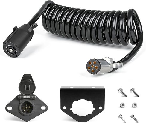 Oyviny 7 Pin to 6 Pin Trailer Adapter Coiled Cable 8 Feet, Heavy Duty 7 Wire to 6 Wire Trailer Plug Adapter with 6 Way Socket for RV Motorhome Flat Tow Vehicle Weather Resistant Dinghy Tow Harness in Kuwait