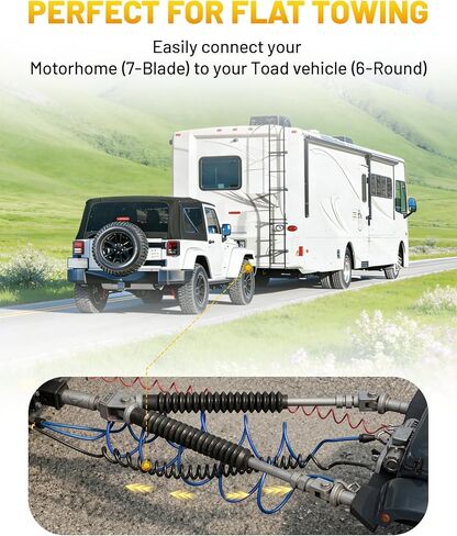 Oyviny 7 Pin to 6 Pin Trailer Adapter Coiled Cable 8 Feet, Heavy Duty 7 Wire to 6 Wire Trailer Plug Adapter with 6 Way Socket for RV Motorhome Flat Tow Vehicle Weather Resistant Dinghy Tow Harness in Kuwait