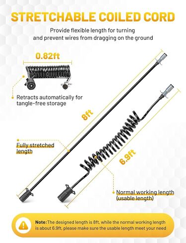 Oyviny 7 Pin to 6 Pin Trailer Adapter Coiled Cable 8 Feet, Heavy Duty 7 Wire to 6 Wire Trailer Plug Adapter with 6 Way Socket for RV Motorhome Flat Tow Vehicle Weather Resistant Dinghy Tow Harness in Kuwait