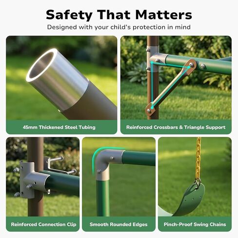 Hapfan Outdoor Jungle Gym with Trampoline & Monkey Bars – Heavy Duty Metal Swing Set for Kids, Backyard Playset Includes Belt Swing & Trapeze Bar, Ages 3-12 in Kuwait