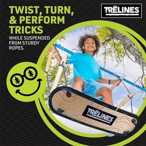 Treboard Surfin' Swing Kit - Twist, Turn, and Perform Tricks Mid-Flight - Surf Swing for Tree or Playset - Easy Setup on Slackline Obstacle Course - Ages 5+ Holds 250lbs. in Kuwait