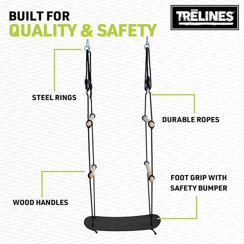 Treboard Surfin' Swing Kit - Twist, Turn, and Perform Tricks Mid-Flight - Surf Swing for Tree or Playset - Easy Setup on Slackline Obstacle Course - Ages 5+ Holds 250lbs. in Kuwait