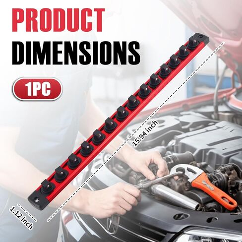3/8 Inch Magnetic Socket Organizer,Heavy Duty Aluminum Alloy Magnetic Socket Rail with 14 360° Swivel Clips,Essential Car Sockets Holder for Mechanics & DIY Enthusiasts in Kuwait