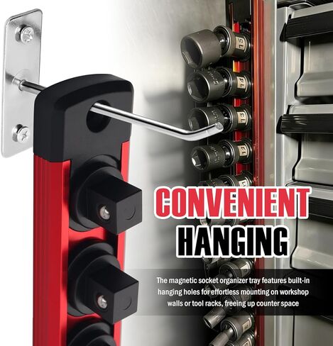 3/8 Inch Magnetic Socket Organizer,Heavy Duty Aluminum Alloy Magnetic Socket Rail with 14 360° Swivel Clips,Essential Car Sockets Holder for Mechanics & DIY Enthusiasts in Kuwait