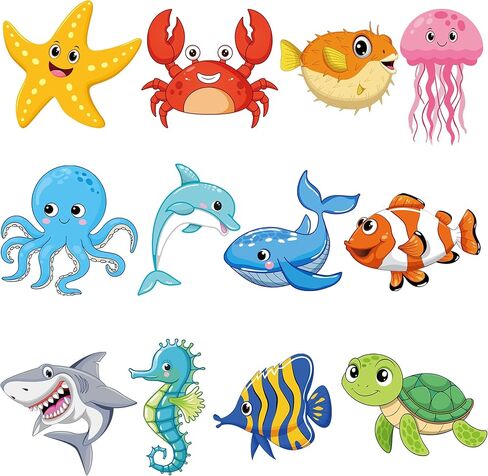 48 PCS Sea Life Cut Outs Ocean Animal Paper Cutouts Tropical Fish Cutout Under The Sea Bulletin Board Decorations with Glue Points for Summer School Classroom Bulletin Board Home Kids DIY Craft Decor in Kuwait