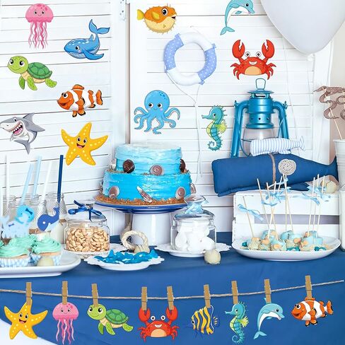 48 PCS Sea Life Cut Outs Ocean Animal Paper Cutouts Tropical Fish Cutout Under The Sea Bulletin Board Decorations with Glue Points for Summer School Classroom Bulletin Board Home Kids DIY Craft Decor in Kuwait