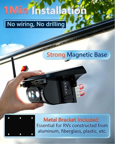 HD 1080P Dual Wireless Backup Camera: 1-Second Magnetic Easy Install RV Backup Camera with 7-inch Split-Screen DVR Monitor - 15200mAh Solar Battery, Up to 26H Runtime for RV Camping & Traveil Trailers in Kuwait