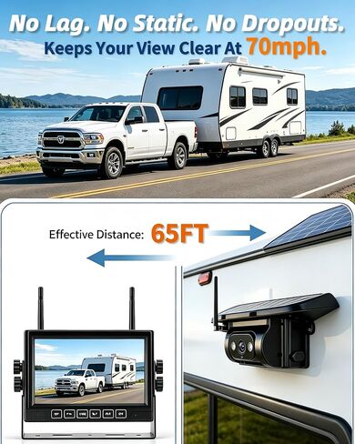 HD 1080P Dual Wireless Backup Camera: 1-Second Magnetic Easy Install RV Backup Camera with 7-inch Split-Screen DVR Monitor - 15200mAh Solar Battery, Up to 26H Runtime for RV Camping & Traveil Trailers in Kuwait