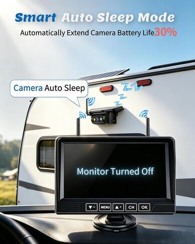 HD 1080P Dual Wireless Backup Camera: 1-Second Magnetic Easy Install RV Backup Camera with 7-inch Split-Screen DVR Monitor - 15200mAh Solar Battery, Up to 26H Runtime for RV Camping & Traveil Trailers in Kuwait