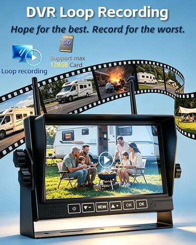 HD 1080P Dual Wireless Backup Camera: 1-Second Magnetic Easy Install RV Backup Camera with 7-inch Split-Screen DVR Monitor - 15200mAh Solar Battery, Up to 26H Runtime for RV Camping & Traveil Trailers in Kuwait