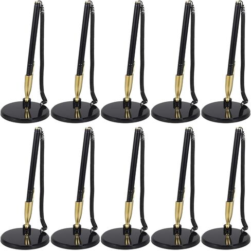 SUPVOX 10pcs Black Secure Reception Counter Pens with Adhesive Chain Holder, 6-inch Desktop Ballpoint Writing Pens for Office and Bank Supplies in Kuwait