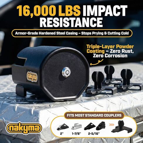 [Upgraded] Heavy Duty Trailer Hitch Lock for 2-5/16″, 2″, 1-7/8″ Couplers, Trailer Tongue Lock with Silicone Cover, Trailer Hitch Coupler Lock, RV & Trailer Anti-Theft Lock Secures Safety Chains in Kuwait