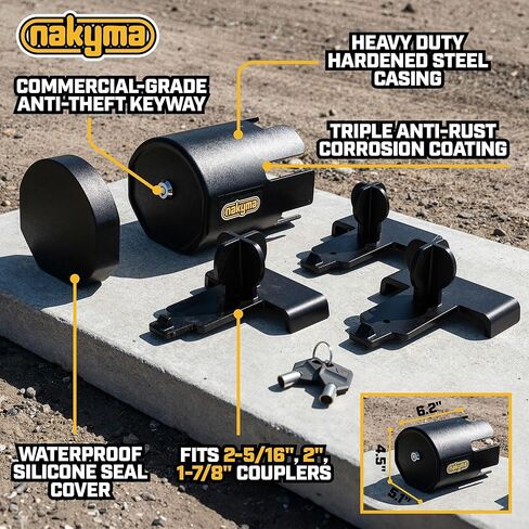 [Upgraded] Heavy Duty Trailer Hitch Lock for 2-5/16″, 2″, 1-7/8″ Couplers, Trailer Tongue Lock with Silicone Cover, Trailer Hitch Coupler Lock, RV & Trailer Anti-Theft Lock Secures Safety Chains in Kuwait