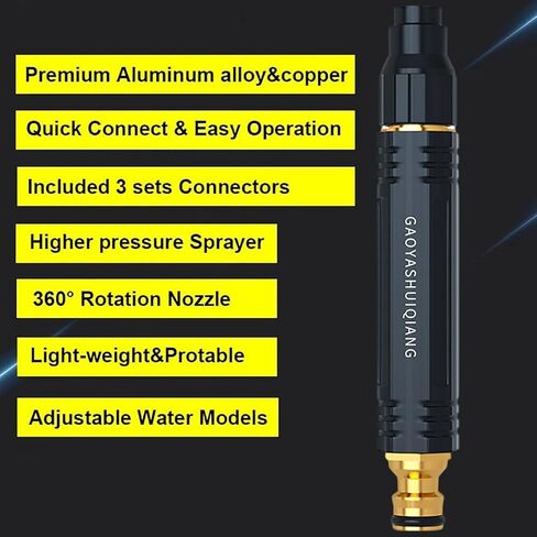 2Pcs High Pressure Car Wash Gun Kit, 3-Connector Set with 360° Rotating Adjustable Nozzle, Aluminum Alloy Water Gun + Quick-Connect Adapters, Multi-Mode Spray for Car Washing in Kuwait