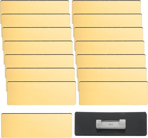 16 PCS Gold Name Tag Pin Blank Name Plates 1 X 3 Inches Blank Names Tags Badge Brushed Engraved Metal Names Plate Gold Round Corners Pin Reusable ID Nametags for Office Employee Workers Students in Kuwait