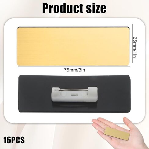 16 PCS Gold Name Tag Pin Blank Name Plates 1 X 3 Inches Blank Names Tags Badge Brushed Engraved Metal Names Plate Gold Round Corners Pin Reusable ID Nametags for Office Employee Workers Students in Kuwait