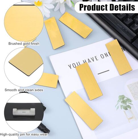 16 PCS Gold Name Tag Pin Blank Name Plates 1 X 3 Inches Blank Names Tags Badge Brushed Engraved Metal Names Plate Gold Round Corners Pin Reusable ID Nametags for Office Employee Workers Students in Kuwait