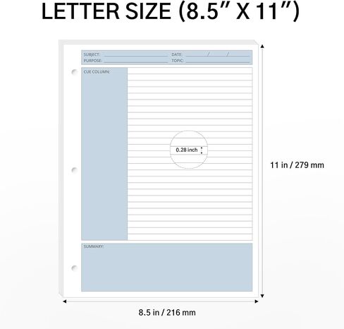 Cornell Notes Filler Paper, 8.5 x 11 Inch, 100 Sheets, 4 Assorted Pastel Colors, 3-Hole Punched, 100 GSM, Loose Leaf Note-Taking Paper for School, College & Office in Kuwait