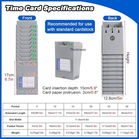 Expandable Wall Mount Time Card Holder Rack - 30 Slot Timesheet Organizer for Easy Access - Perfect for Office, Business, and Clock in/Out Management in Kuwait