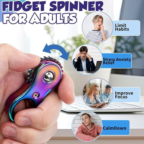 Metal Fidget Toy for Teen Boys, Figette Spinner Clicker Ring for Adults Silent Office Desk Toy Stress Anxiety Relief Finger Fidgets Sensory Autism Autistic ADHD Calm Down Quiet EDC Cool Gadget Gifts in Kuwait