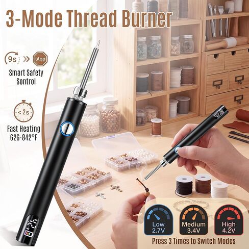 Grinsvalley Rechargeable Thread Burner with Rosary Cord Knotting Tool, 3 Models Thread Zapper, Dual Head Twine Knotting Tool for Jewelry Making, Burn and Melt Easily for Beading, Sewing, Leather Craft in Kuwait