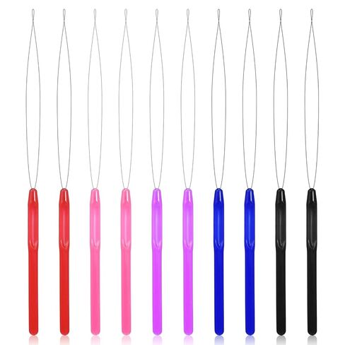 10 PCS Hair Extension Loop Needle Threader Pulling Hook Tool Micro Link Bead Tools Bead Device Tool Loop Threader Hair Extension Threaders for Hairs Extensions Braiding Sewing Crafting in Kuwait