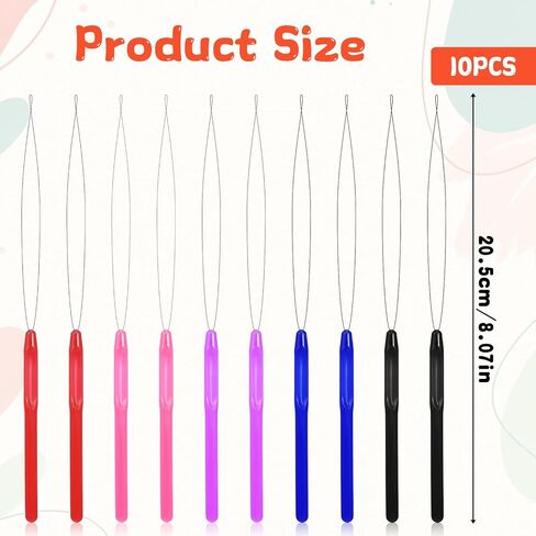 10 PCS Hair Extension Loop Needle Threader Pulling Hook Tool Micro Link Bead Tools Bead Device Tool Loop Threader Hair Extension Threaders for Hairs Extensions Braiding Sewing Crafting in Kuwait
