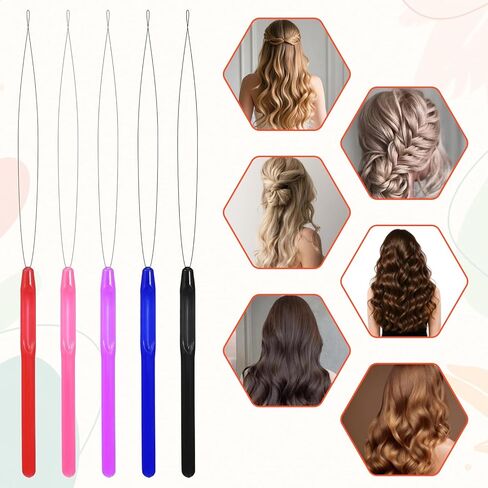 10 PCS Hair Extension Loop Needle Threader Pulling Hook Tool Micro Link Bead Tools Bead Device Tool Loop Threader Hair Extension Threaders for Hairs Extensions Braiding Sewing Crafting in Kuwait