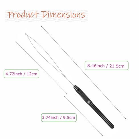 10 Pcs Hair Extension Loop Needle Threader, Wire Pulling Hook Tool and Bead Device Micro Links Kit for Hair and Feather Extensions, Black in Kuwait
