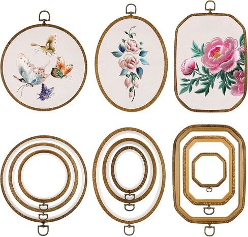 HANLANXUE 9 Pcs Large Embroidery Hoop Frame Set, 4 Shape Round, Oval, Rectangle and Octagonal Decorative Imitated Wood Display Frame for DIY Sewing Craft Hanging Ornaments in Kuwait