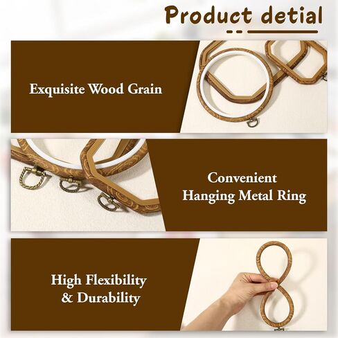 HANLANXUE 9 Pcs Large Embroidery Hoop Frame Set, 4 Shape Round, Oval, Rectangle and Octagonal Decorative Imitated Wood Display Frame for DIY Sewing Craft Hanging Ornaments in Kuwait