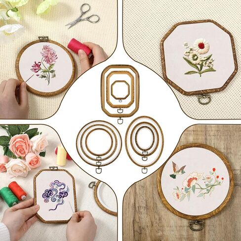HANLANXUE 9 Pcs Large Embroidery Hoop Frame Set, 4 Shape Round, Oval, Rectangle and Octagonal Decorative Imitated Wood Display Frame for DIY Sewing Craft Hanging Ornaments in Kuwait