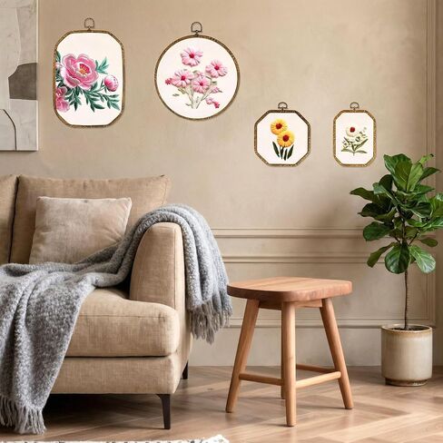 HANLANXUE 9 Pcs Large Embroidery Hoop Frame Set, 4 Shape Round, Oval, Rectangle and Octagonal Decorative Imitated Wood Display Frame for DIY Sewing Craft Hanging Ornaments in Kuwait
