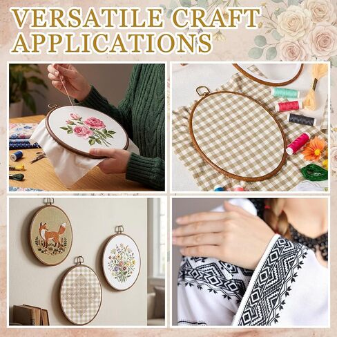 Tudomro 6 Set Embroidery Kit with 9.3 x 6.8 Inch Oval Embroidery Hoop Frame and 11.8 Inch Pre-Cut Cloth Fabric Squares Imitated Wood Cross Stitch Hoop for Craft Sewing Hanging Ornament in Kuwait