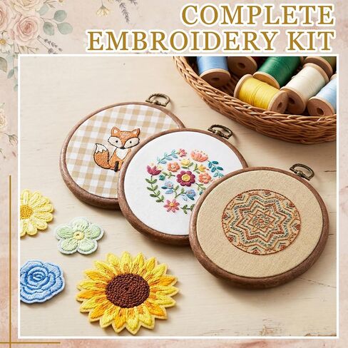 Tudomro 6 Set Embroidery Kit with 9.3 x 6.8 Inch Oval Embroidery Hoop Frame and 11.8 Inch Pre-Cut Cloth Fabric Squares Imitated Wood Cross Stitch Hoop for Craft Sewing Hanging Ornament in Kuwait
