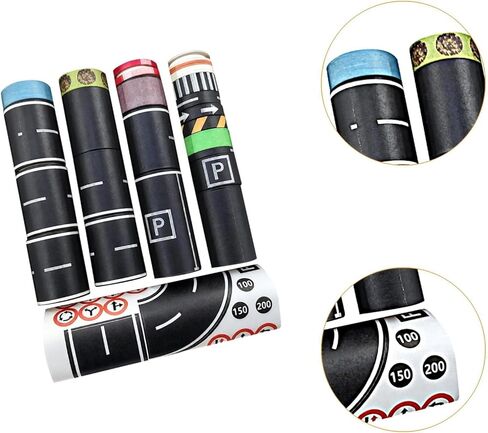 28 Pieces Roadway Tape Decorative Road Car Track Tape DIY Traffic Sign Set Kid's Toys Train Track Tape Paper Material Suitable for Home Entertainment, 300cm in Kuwait