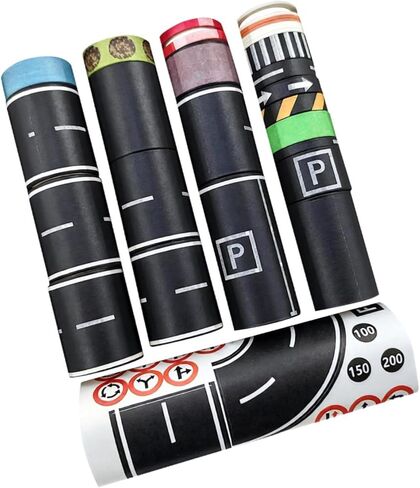 28 Pieces Roadway Tape Decorative Road Car Track Tape DIY Traffic Sign Set Kid's Toys Train Track Tape Paper Material Suitable for Home Entertainment, 300cm in Kuwait