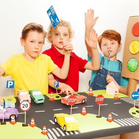 100pcs Mini Traffic Cones and Road Street Signs Toys for Kids Construction Play Educational Traffic Barricade Set in Kuwait