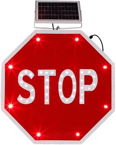 Solar Stop Sign - Solar Powered LED Flashing Octagon Sign with Reflective Sheeting, Waterproof Aluminum Traffic Sign for Outdoor Highway Safety in Kuwait