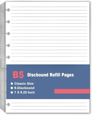9 Disc Discbound Refill Paper, Loose Leaf Paper, Classic Size Discbound Lined Refill Paper for Happy Planner Inserts, 100 Sheets/200 Pages, College Ruled, 100gsm, 7 X 9.25 Inch in Kuwait