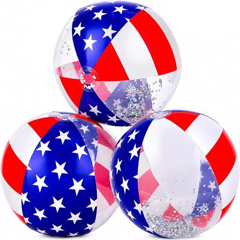 USA Beach Balls - 3 Pack - Patriotic Beach Balls for Pool - American Flag Design Inflatable Swimming Pool Floaties with Glitter Inside - Decorations for Memorial Day, July 4th Party Favors in Kuwait