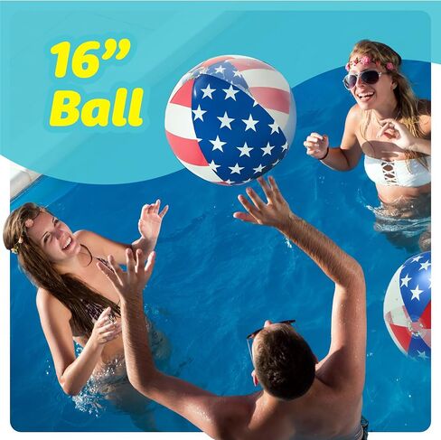 USA Beach Balls - 3 Pack - Patriotic Beach Balls for Pool - American Flag Design Inflatable Swimming Pool Floaties with Glitter Inside - Decorations for Memorial Day, July 4th Party Favors in Kuwait