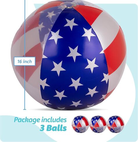 USA Beach Balls - 3 Pack - Patriotic Beach Balls for Pool - American Flag Design Inflatable Swimming Pool Floaties with Glitter Inside - Decorations for Memorial Day, July 4th Party Favors in Kuwait