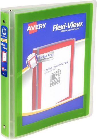 ملف Avery Flexi-View 3 حلقات، حلقات دائرية مقاس 1 بوصة، 1 غلاف أخضر شارتروز (17608) in Kuwait