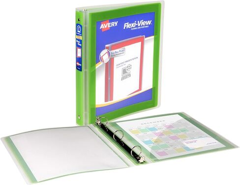 ملف Avery Flexi-View 3 حلقات، حلقات دائرية مقاس 1 بوصة، 1 غلاف أخضر شارتروز (17608) in Kuwait
