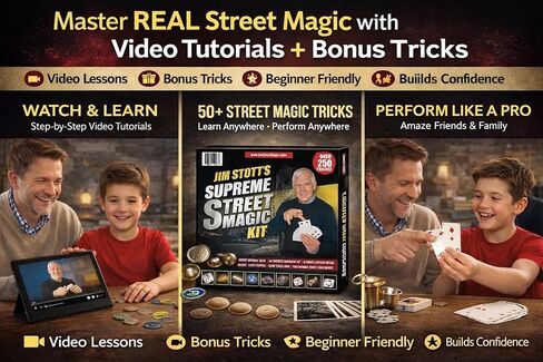 Street Magic Kit for Kids – 50+ Street Magic Tricks | Easy Beginner Magic Set with Cards, Coins & Mind Reading | Fun Gift for Boys, Girls, Teens & Adults in Kuwait