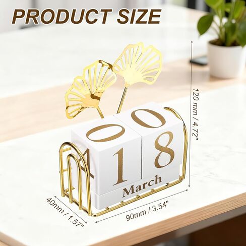 PATIKIL Wooden Perpetual Block Calendar, Golden Decorative Daily Display with Movable Blocks Modern Farmhouse Office Coffee Table Decor for Parties Holiday Wedding, Cut-out Fan-shaped Leaf in Kuwait